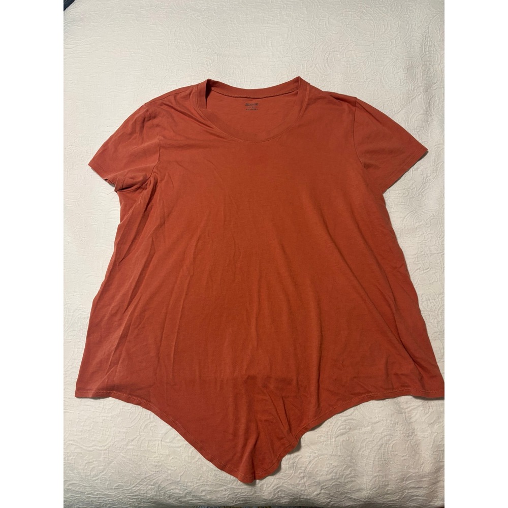 Madewell Terracotta Orange Sharkbite Hem Cotton T-Shirt XL Short Sleeve